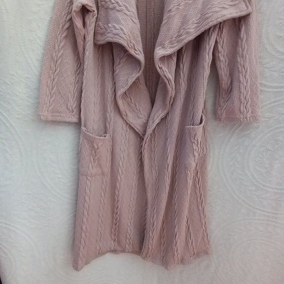 Rose Mauve Cable Knit (look) Long Duster Sweater Cardigan By REBORN LG (T-358) - Picture 3 of 12